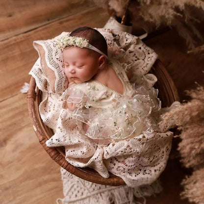 Newborn Baby Girl Floral Embroidered Tulle Tutu Dress Matching Flower Headband Newborn Set