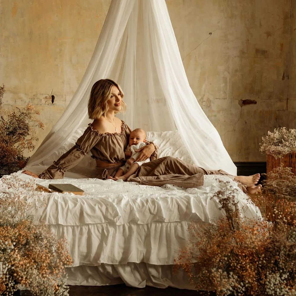 Maternity Comfortable Linen Cotton One Shoulder Two-piece Set Bohemian