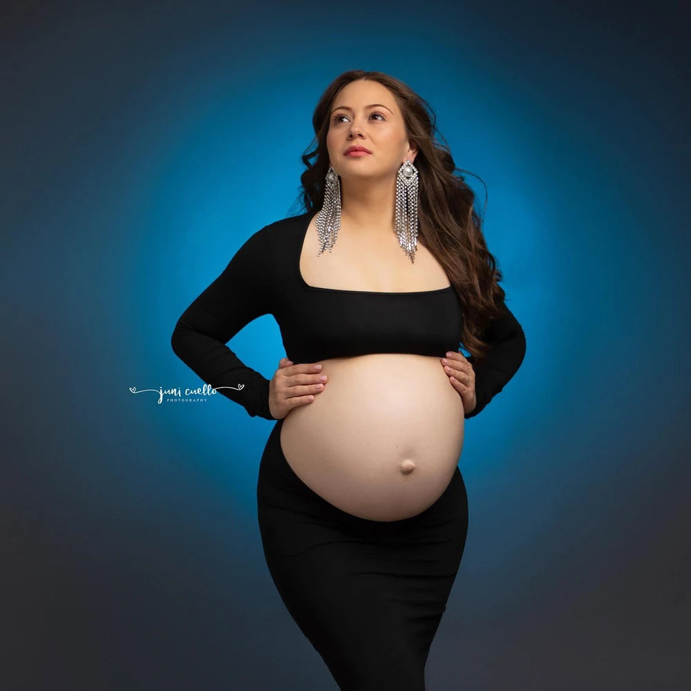 Maternity Dress Stretch Bodice Exposed Belly Skirt