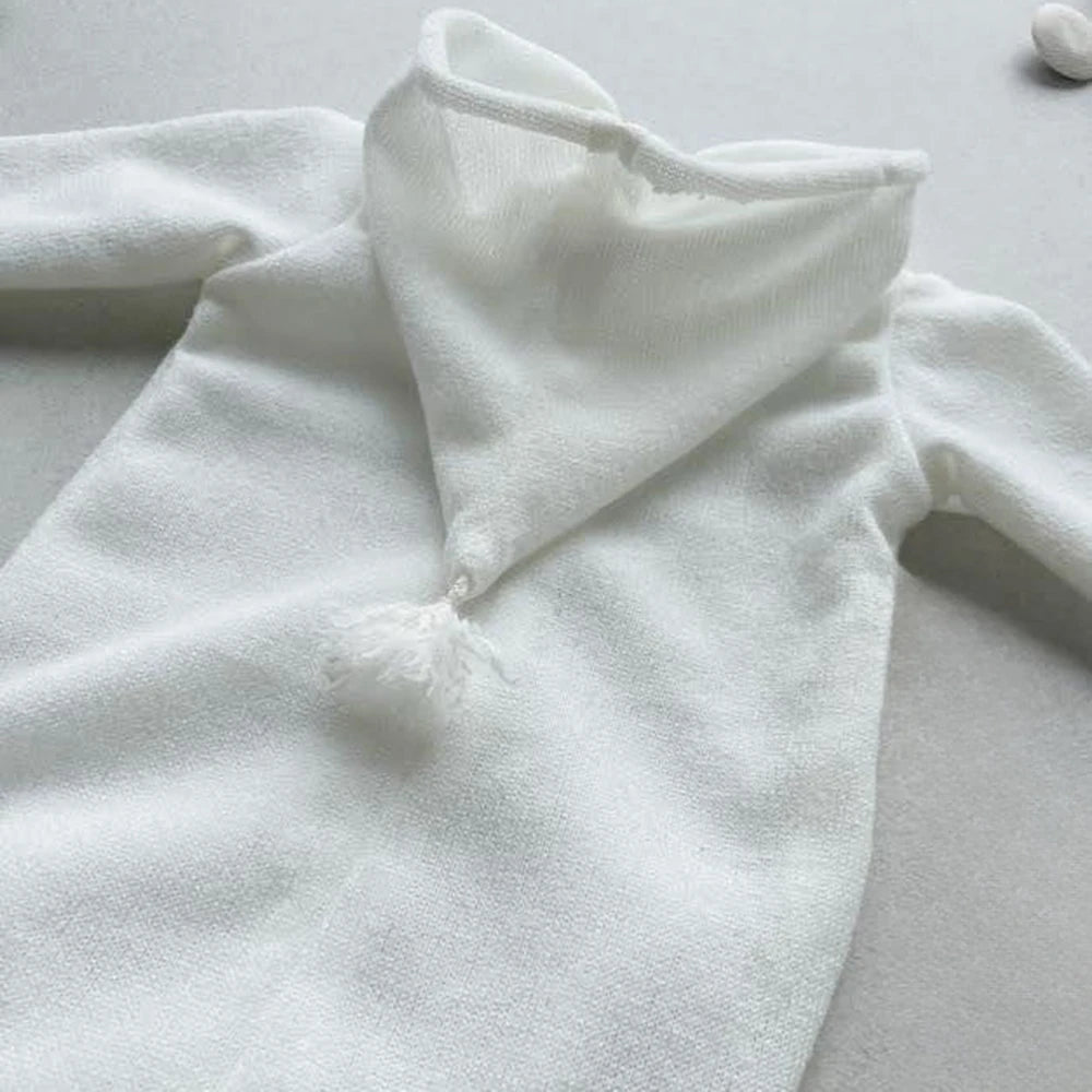 White Knitted Hooded Baby Romper Newborn Costume