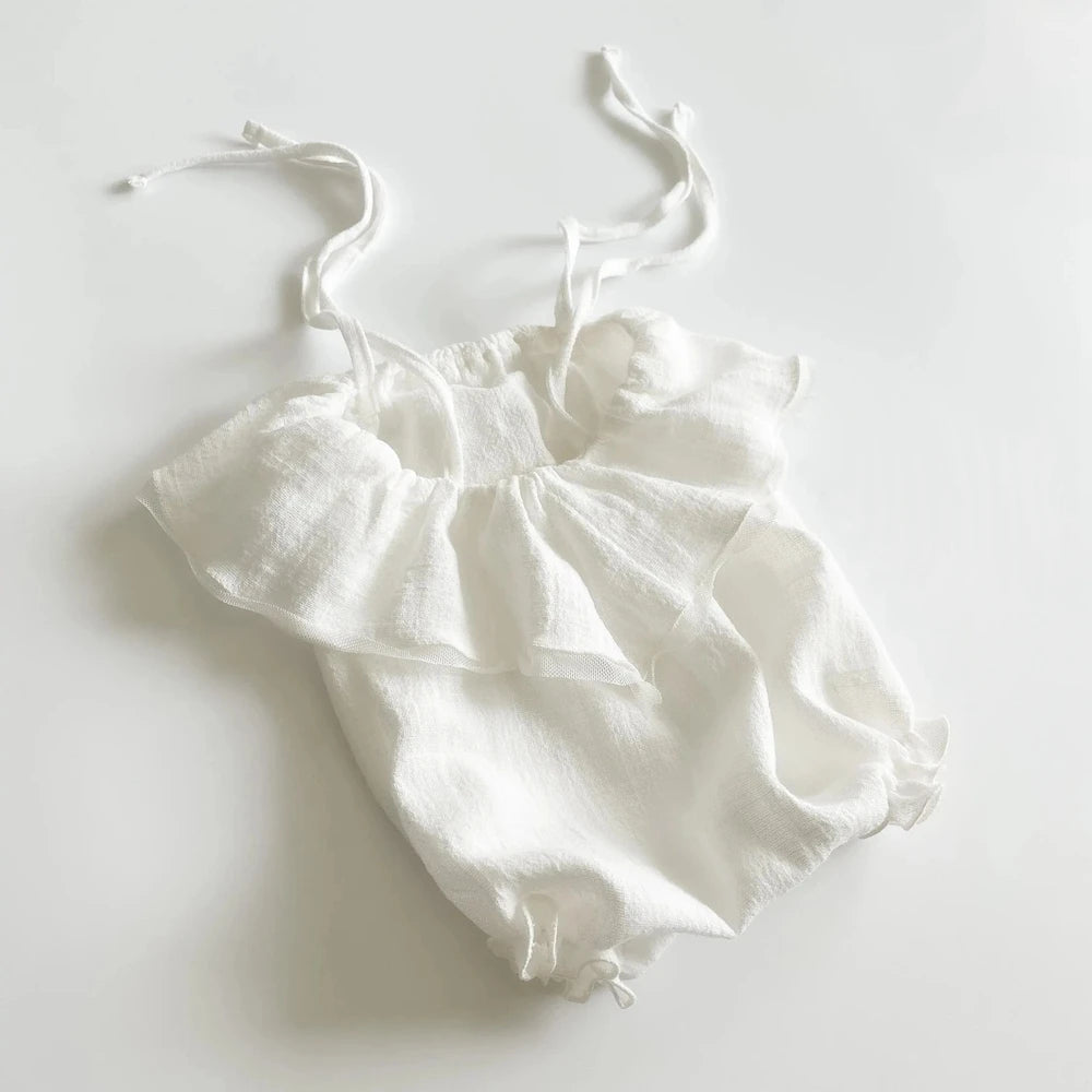 White Linen Ruffle Baby Romper Sleeveless Newborn Costume