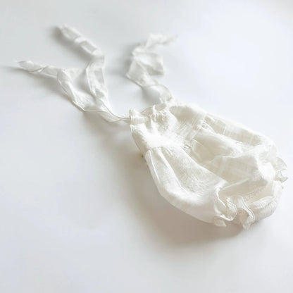 Newborn Romper White Ruffled Tie Strap Baby Photo Soft Studio Shoot