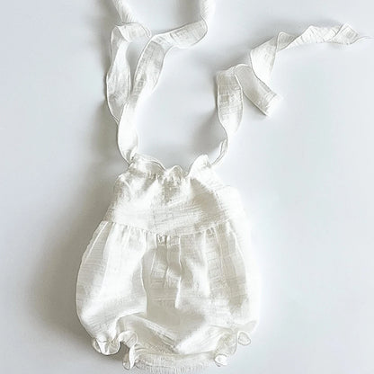 Newborn Romper White Ruffled Tie Strap Baby Photo Soft Studio Shoot