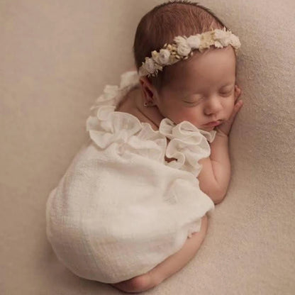 Newborn Set White Ruffle Romper Headband Baby
