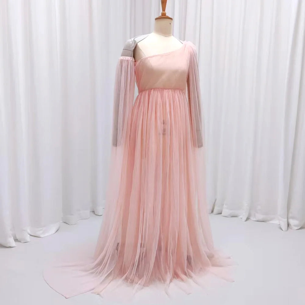 Maternity Gown For Photo Shoot Pleated Mesh Single Shoulder Dress Photography Dress For Women Dresses For Pregnant Women