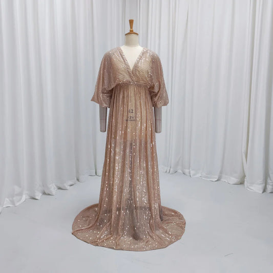  Elegant Vintage Sequin V-neck Backless Dress Maternity Photography Props Dress Bohemian Photo Shooting Pregnancy Dress