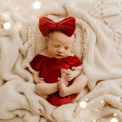 Christmas Velvet Newborn Romper Set Sage Green Baby Holiday