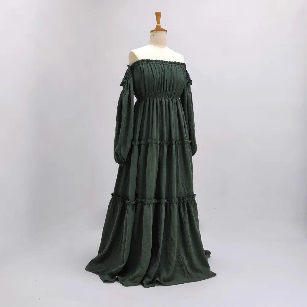 Bohemian Photo Shooting Pregnancy Dress Soft Comfortable Pure Cotton Off Shoulder Dress Maternity Dresses For Baby Showers