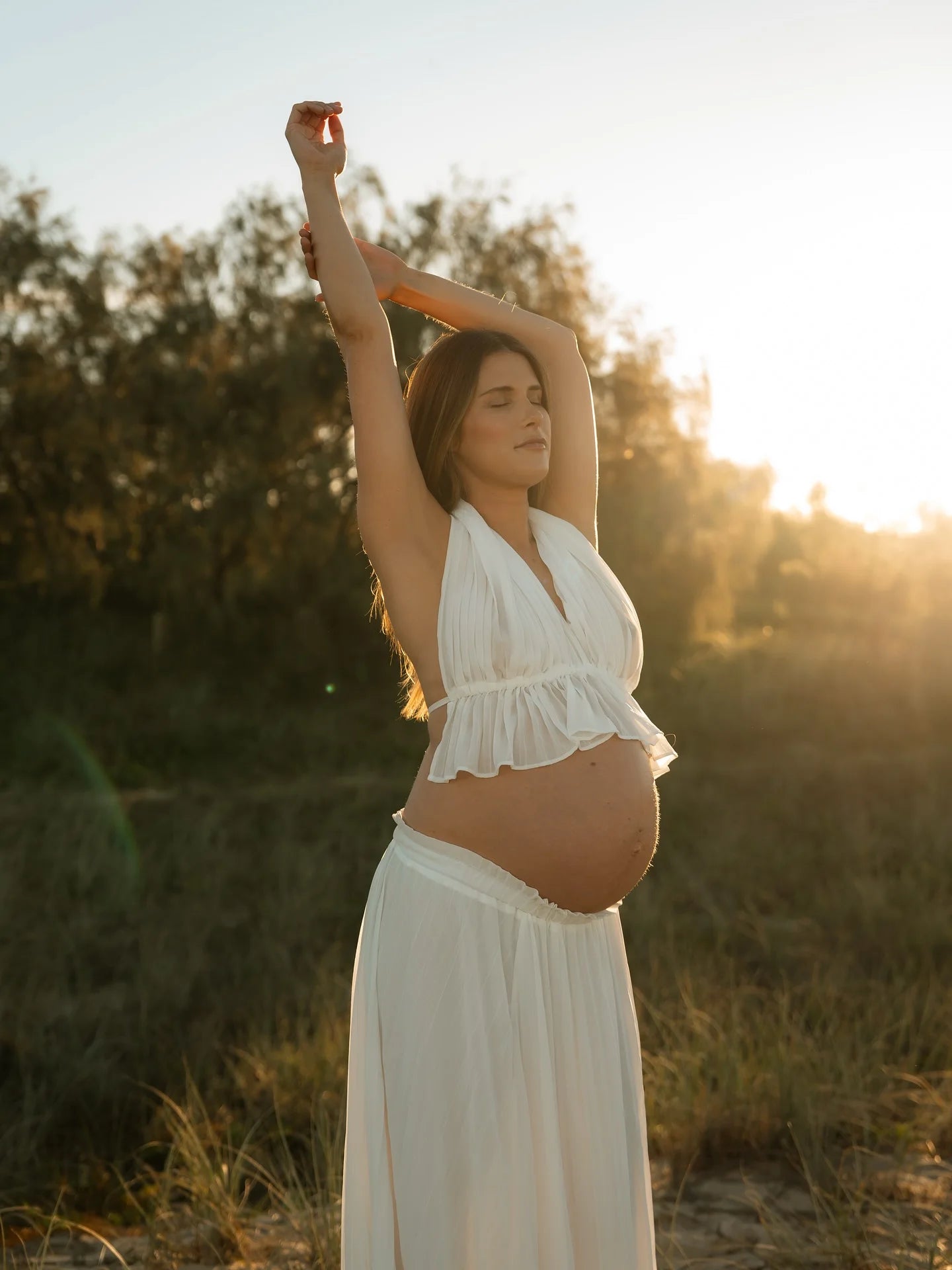 Maternity Dresses For Baby Showers Fashion White V-neck Sleeveless Hanging Neck Two-Piece Dress Photo Shoot Dress For Women