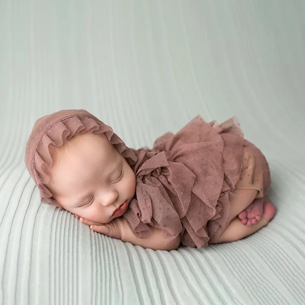 Newborn Lace Romper Long Sleeve Eyelash Bodysuit Backless Vintage Studio Costume