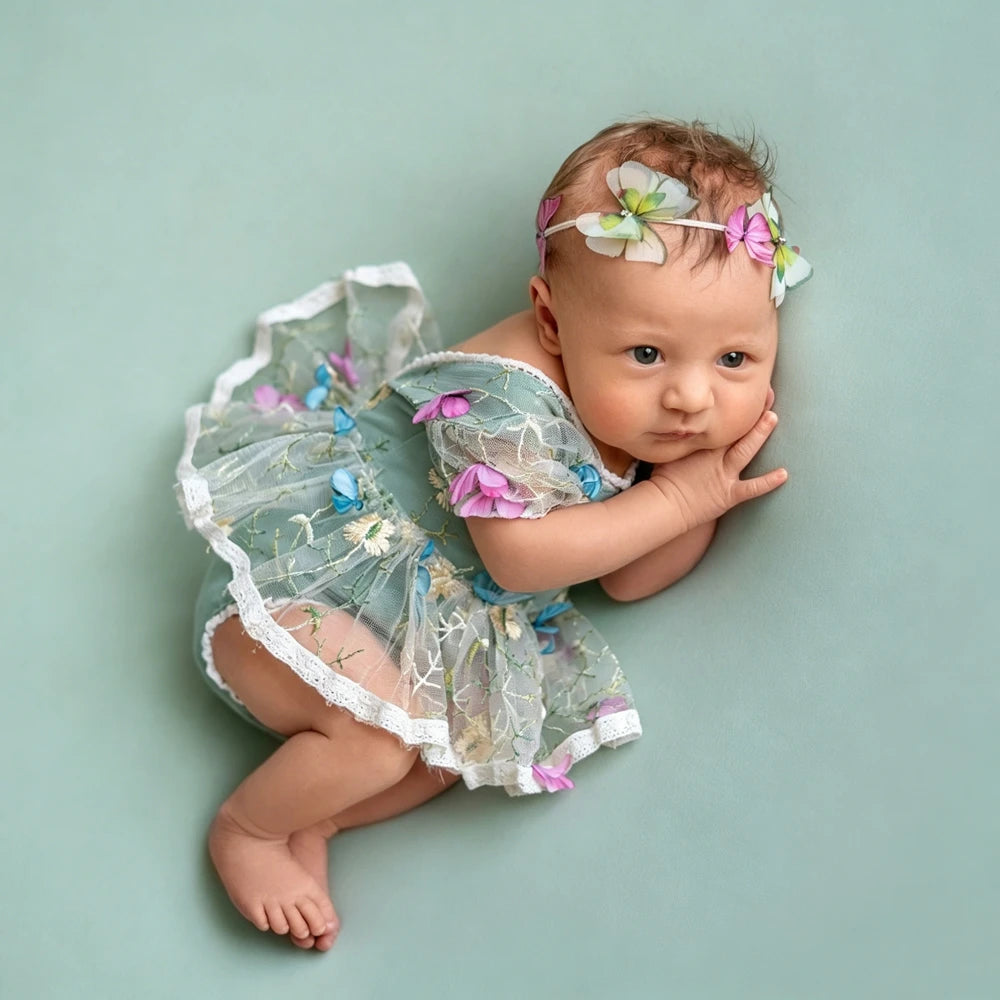 Lace Romper Dress Baby Girl Studio Princess Tulle Gown Embroidery