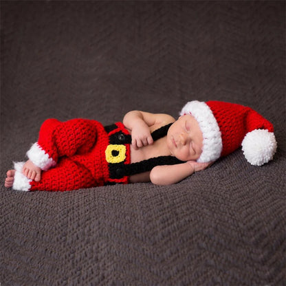 Newborn Christmas Santa Costume Knit Pants Hat Set Baby Photo Holiday Studio Boutique