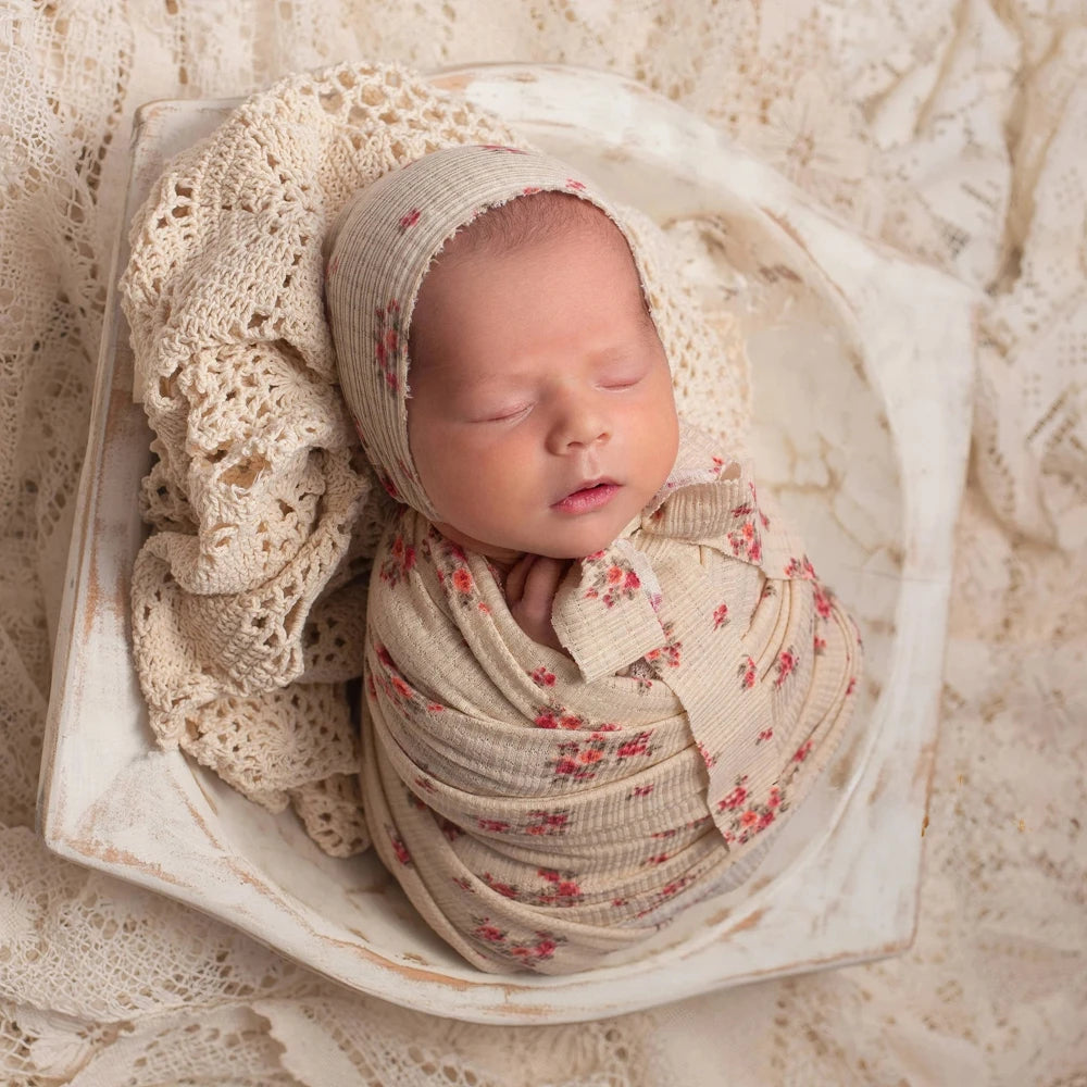 Floral Bonnet Baby Pom Hat Headband Newborn Girl