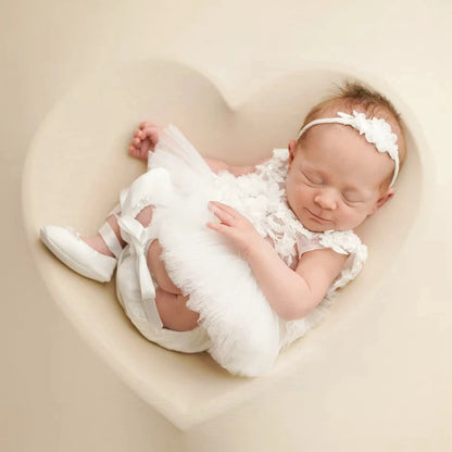 White Lace Tutu Romper Newborn Girl Pearl Ruffle Bodysuit Baby Jumpsuit