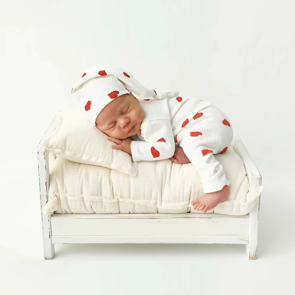 Heart Theme Baby Boy Knit Romper Hat Set Soft