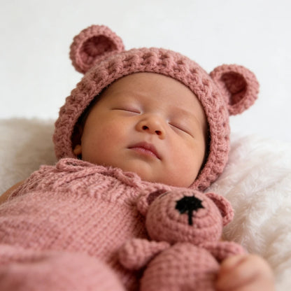 Bear Baby Costume Crochet Hat Romper Newborn Studio Soft Handmade