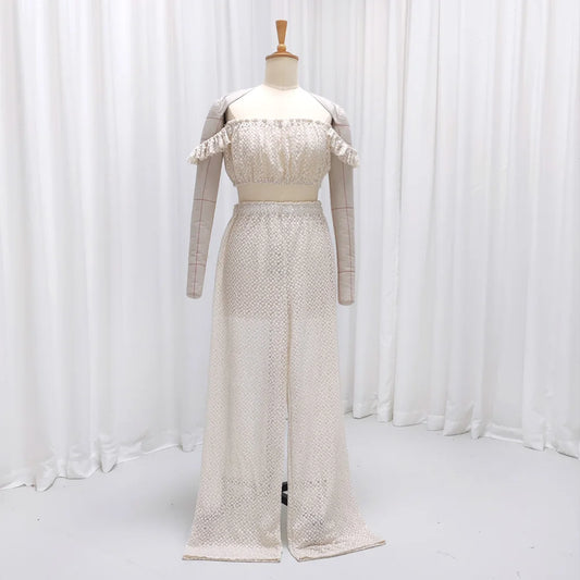 Photography Dress For Women Cotton Thread Embroidered Yarn Simple Off Shoulder Short Top&Sexy Wide Leg Pants Maternity Session
