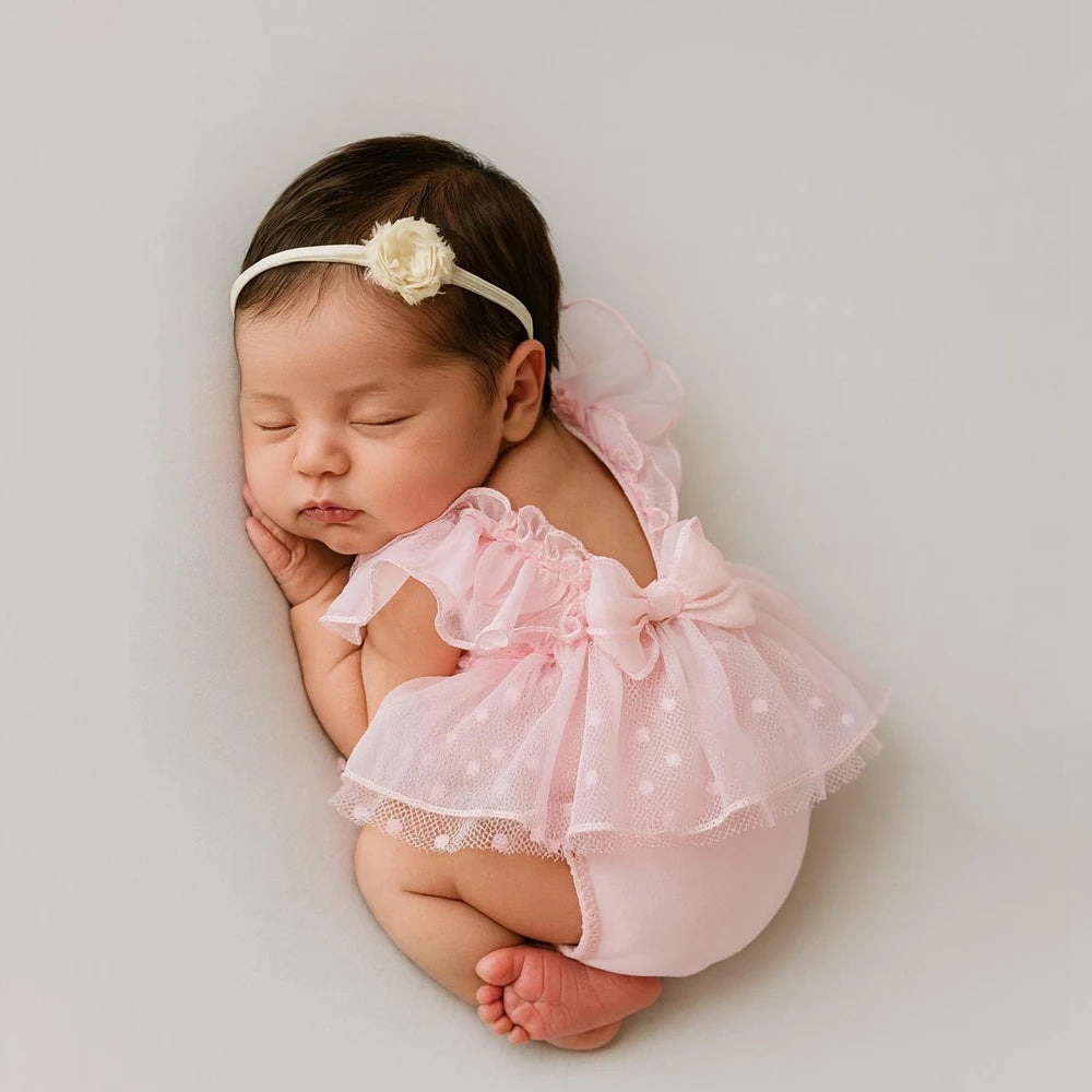 Baby Pink Tulle Ruffle Romper Onesie Princess