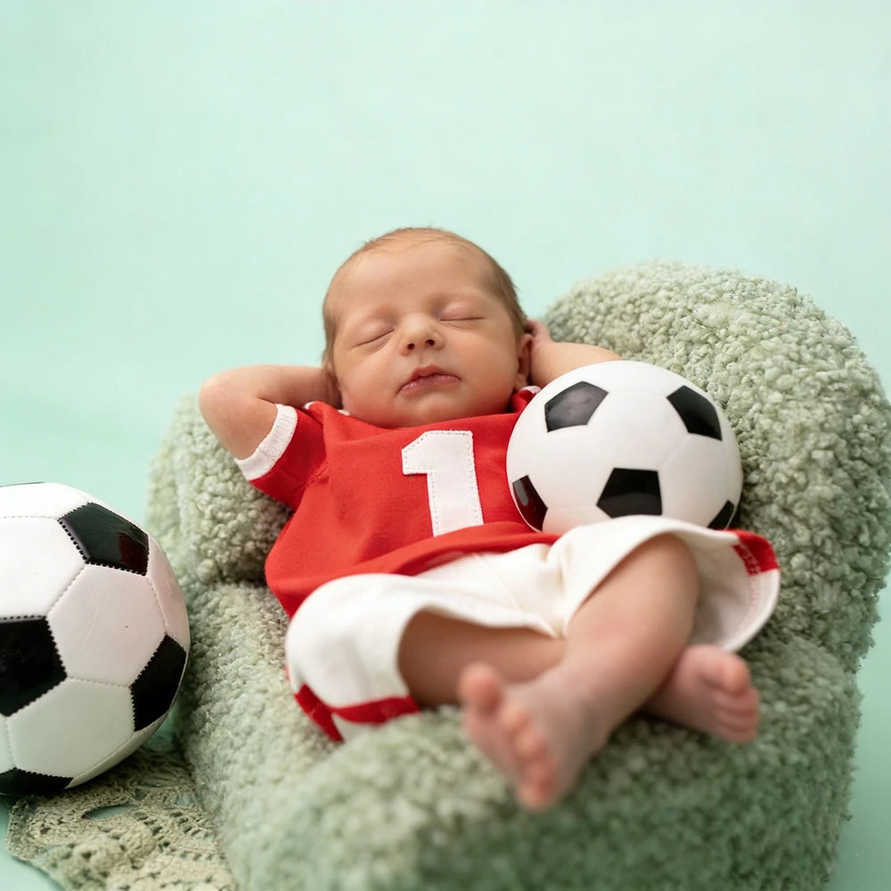 Newborn Baby Boy Soccer Football Romper Photography Outfit Red Jersey Bodysuit Infant Photo Shoot Baby Costume Newborn