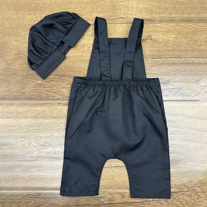 Newborn Baby Chef Costume Set Overalls Hat Black White Role Play Months