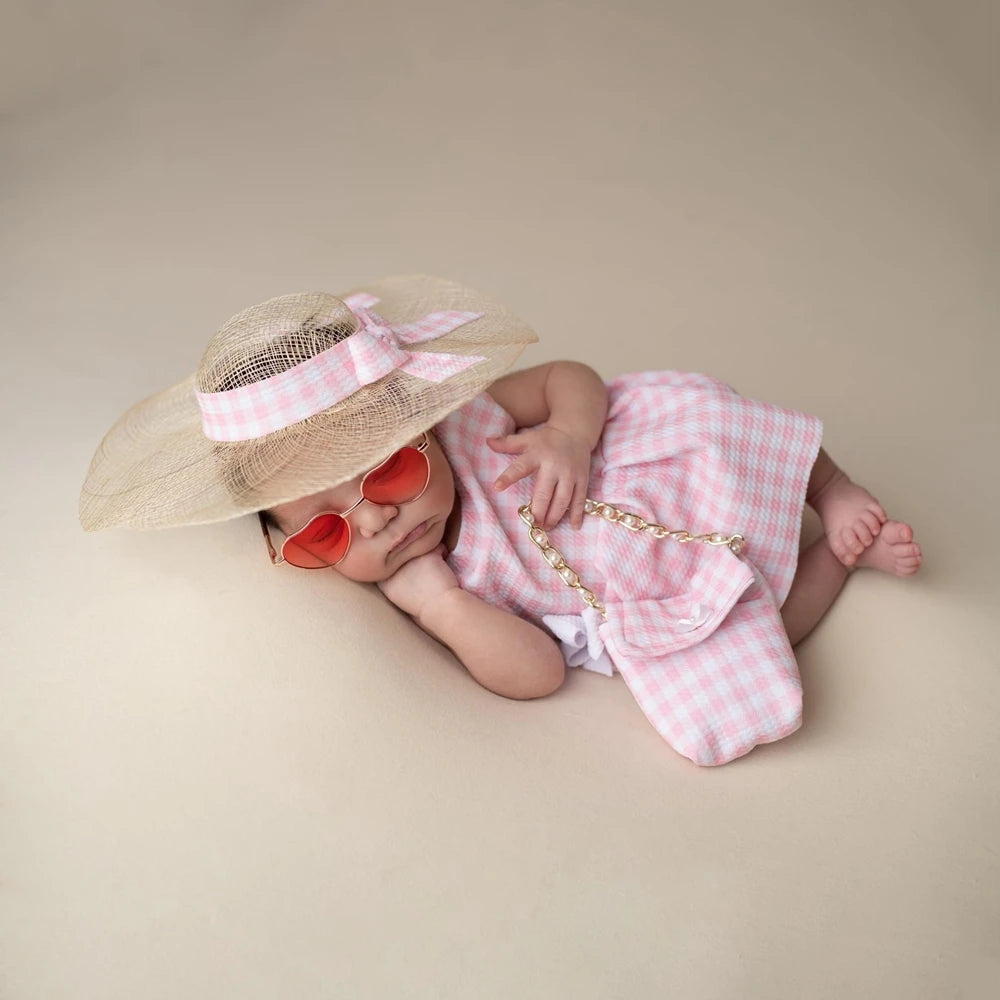 Gingham Romper Pink Plaid Dress Studio Baby Girl Fotografia Clothing
