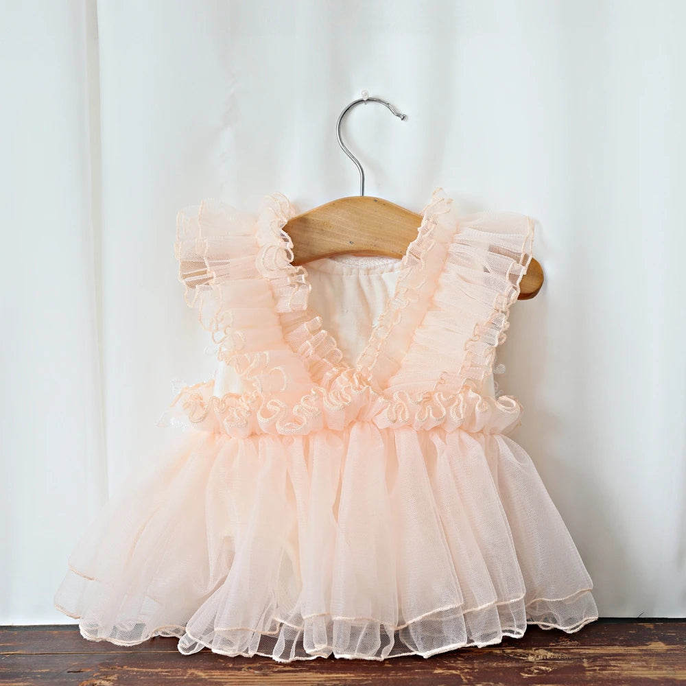 Newborn Beige Lace Tulle Dress Baby Costume Elegant Style Newborn Set
