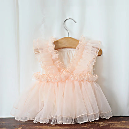Newborn Beige Lace Tulle Dress Baby Costume Elegant Style Newborn Set