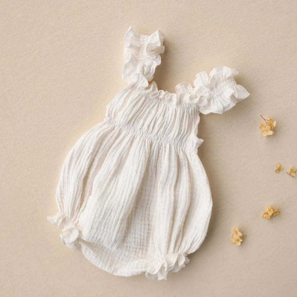 White Ruffle Romper Muslin Baby Foot Wraps Studio Costume