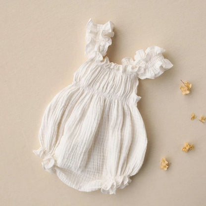White Ruffle Romper Muslin Baby Foot Wraps Studio Costume