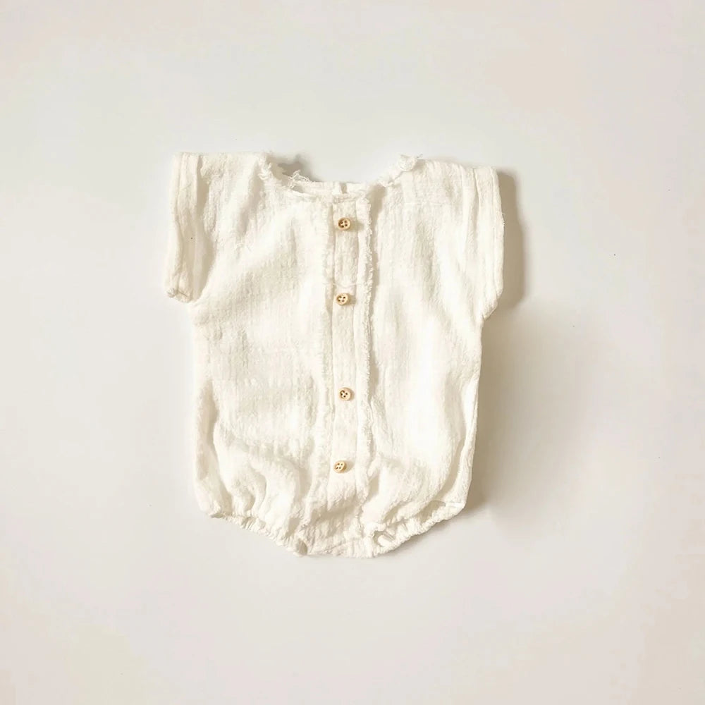 Newborn Romper White Linen Button Short Sleeve Baby Photo Family Maternity Shoo