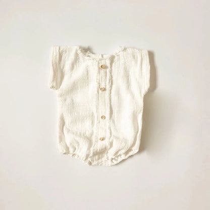 Newborn Romper White Linen Button Short Sleeve Baby Photo Family Maternity Shoo