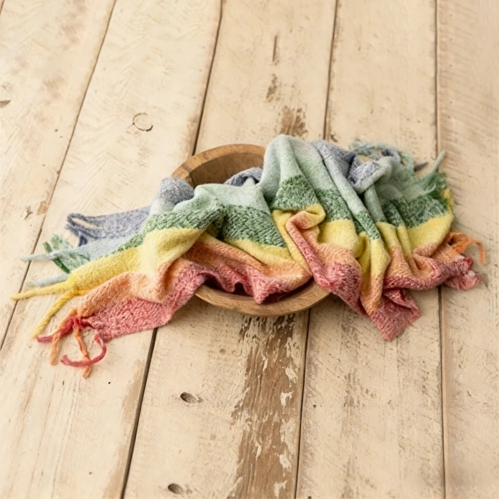 Fuzzy Fringe Wrap Blanket Baby Scarf Soft Cotton Studio 30x160cm