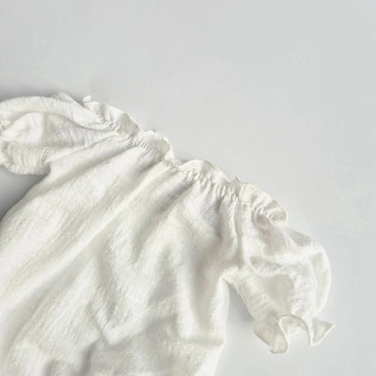 Newborn Romper Off Shoulder Back Cutout Ruffle Detail Baby White