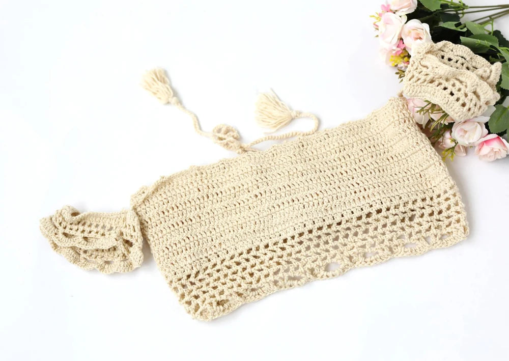 Maternity Knitted Bra Linen Cotton Three-layer Lace Boho Style Dress Two-piece Set