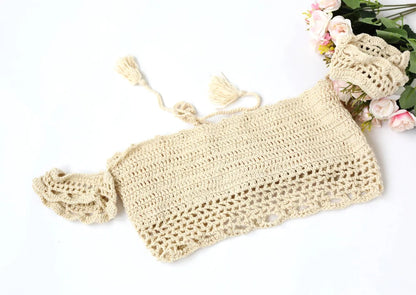 Maternity Knitted Bra Linen Cotton Three-layer Lace Boho Style Dress Two-piece Set