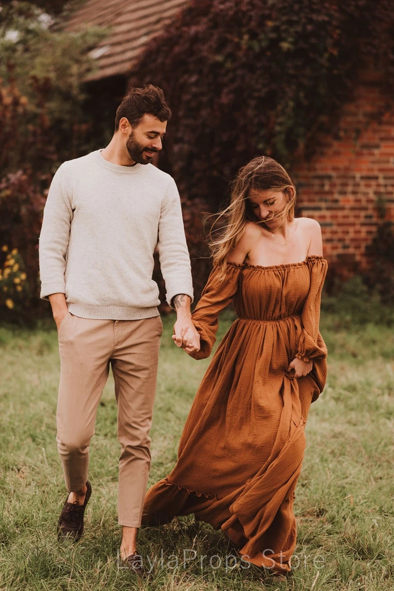Maternity Bohemian Linen Cotton Retro Loose Fitting Dress Boho Style