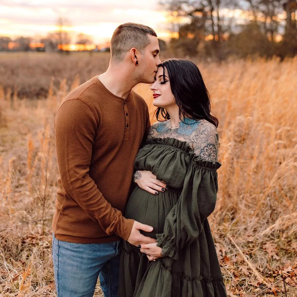 Bohemian Photo Shooting Pregnancy Dress Soft Comfortable Pure Cotton Off Shoulder Dress Maternity Dresses For Baby Showers