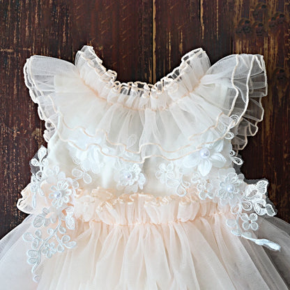 Newborn Beige Lace Tulle Dress Baby Costume Elegant Style Newborn Set