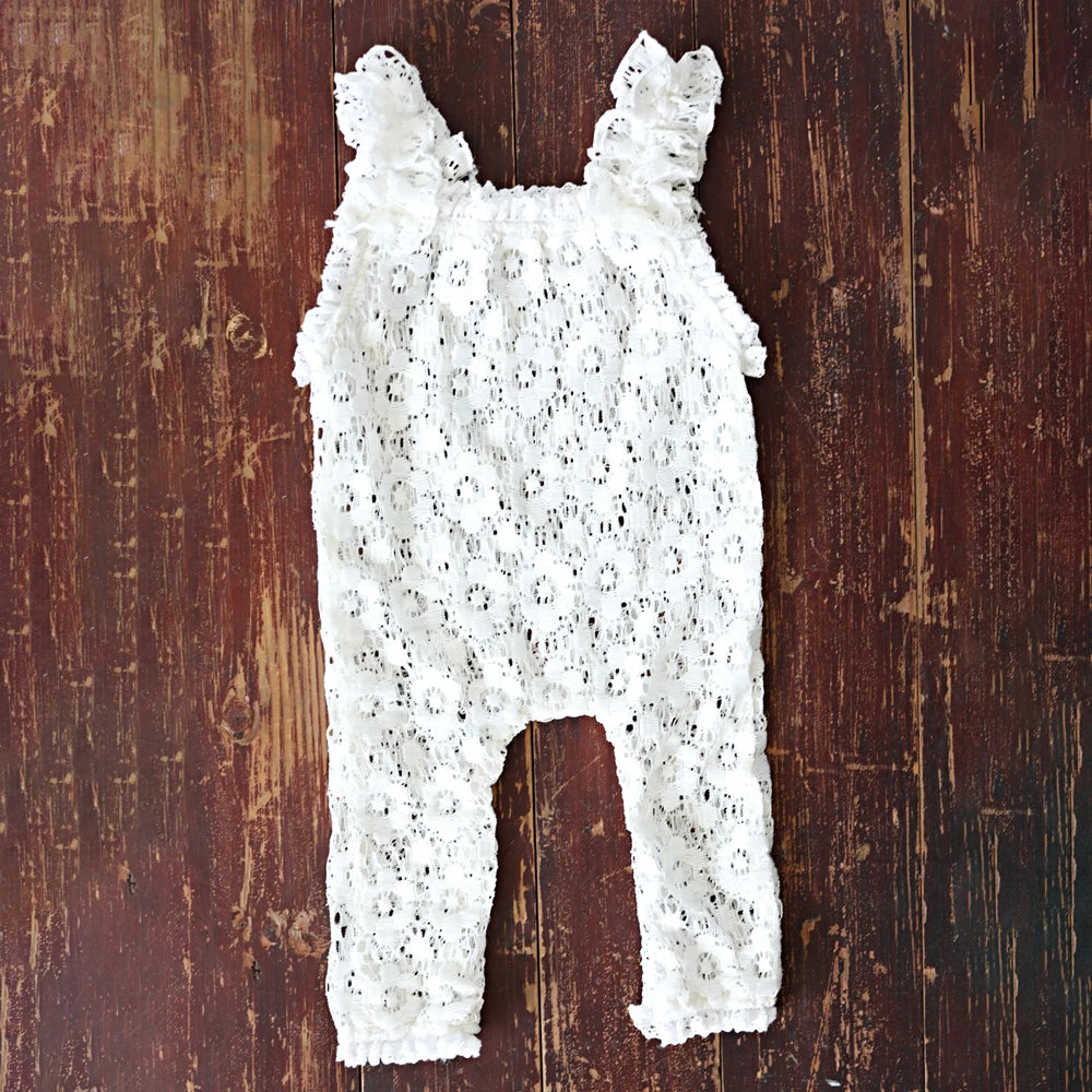 White Lace Ruffle Romper Baby Off Shoulder Bodysuit Girl Vintage