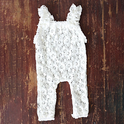 White Lace Ruffle Romper Baby Off Shoulder Bodysuit Girl Vintage