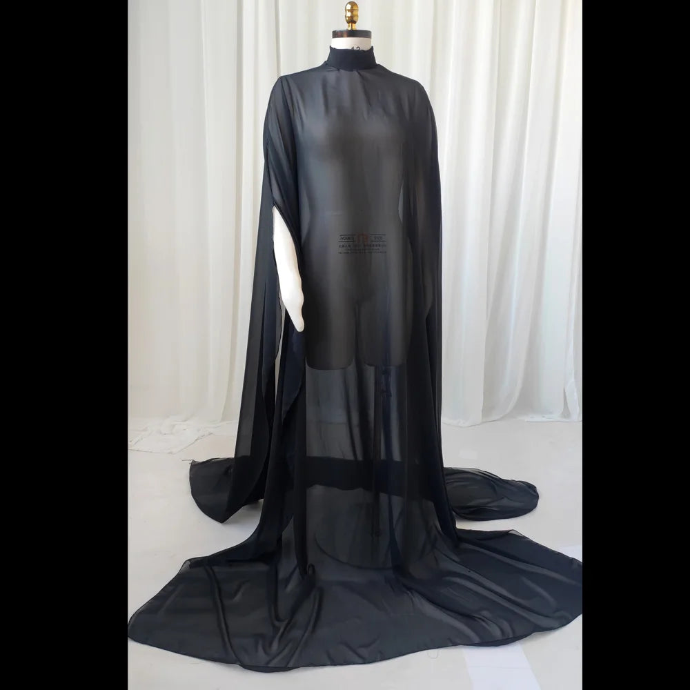 Maternity Translucent Black Chiffon Cloak Cape Dress