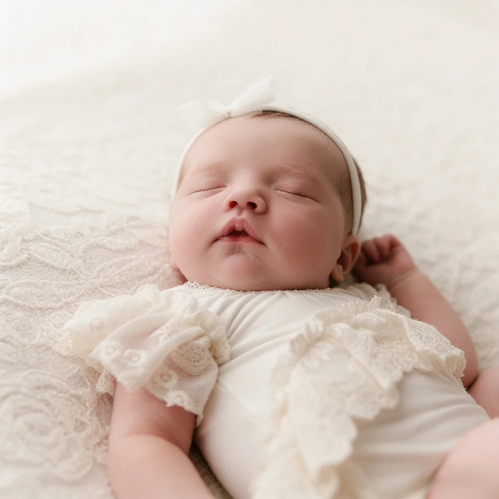 Newborn Baby Girl White Lace Ruffle Romper Bodysuit Costume