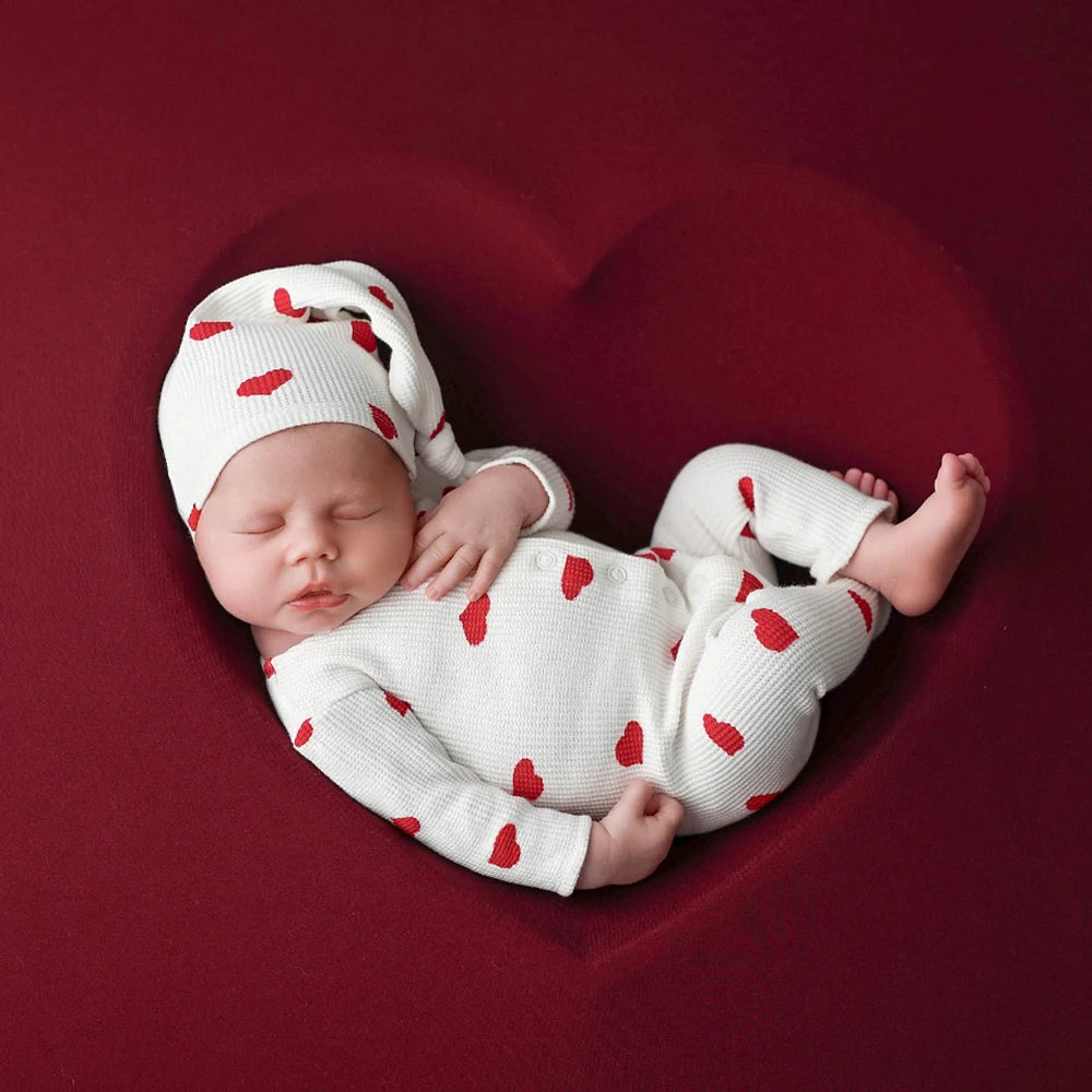 Heart Theme Baby Boy Knit Romper Hat Set Soft