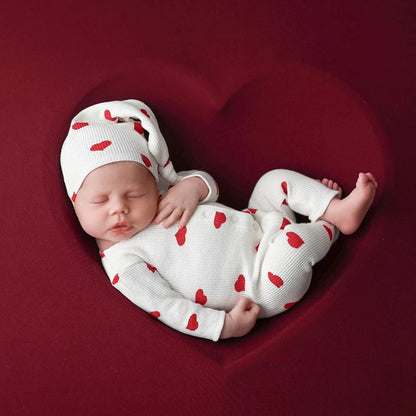 Heart Theme Baby Boy Knit Romper Hat Set Soft