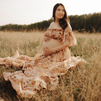 Maternity Rose Chiffon One Shoulder Elastic Short Top Dress