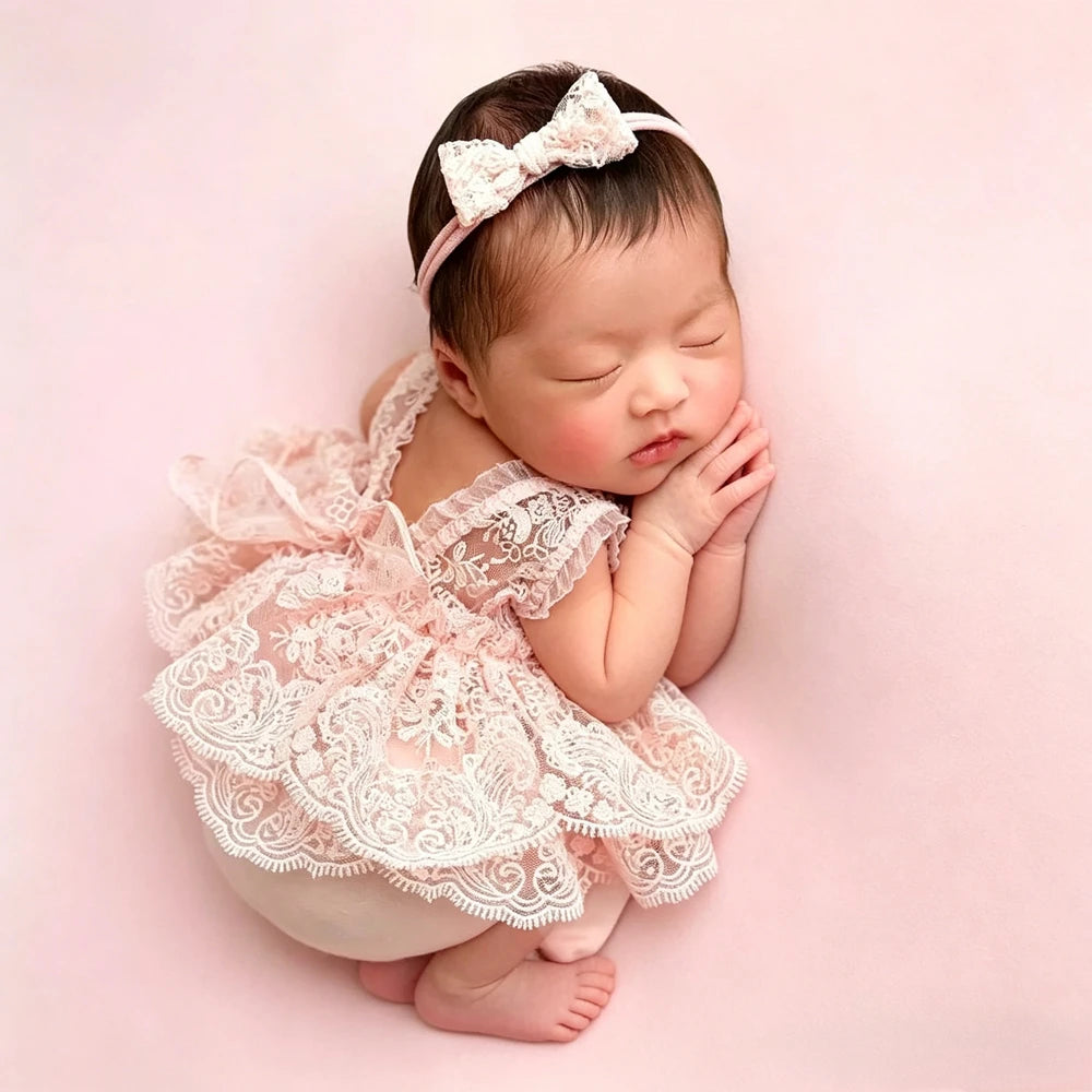 Girl Pink Lace Romper Clothing Baby Backless Princess Costume