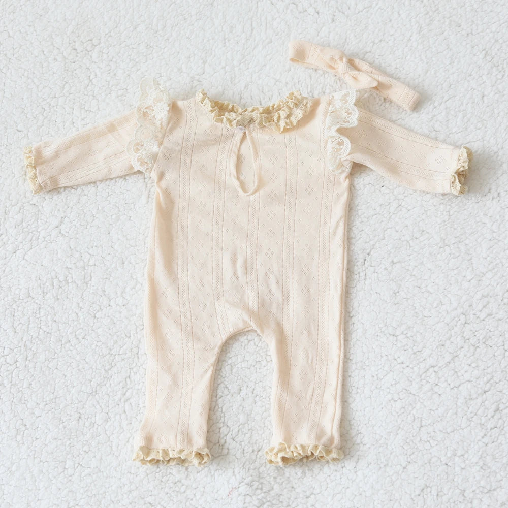 Lace Romper Bow Headband Baby Girl Costume Boutique Set