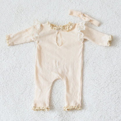 Lace Romper Bow Headband Baby Girl Costume Boutique Set