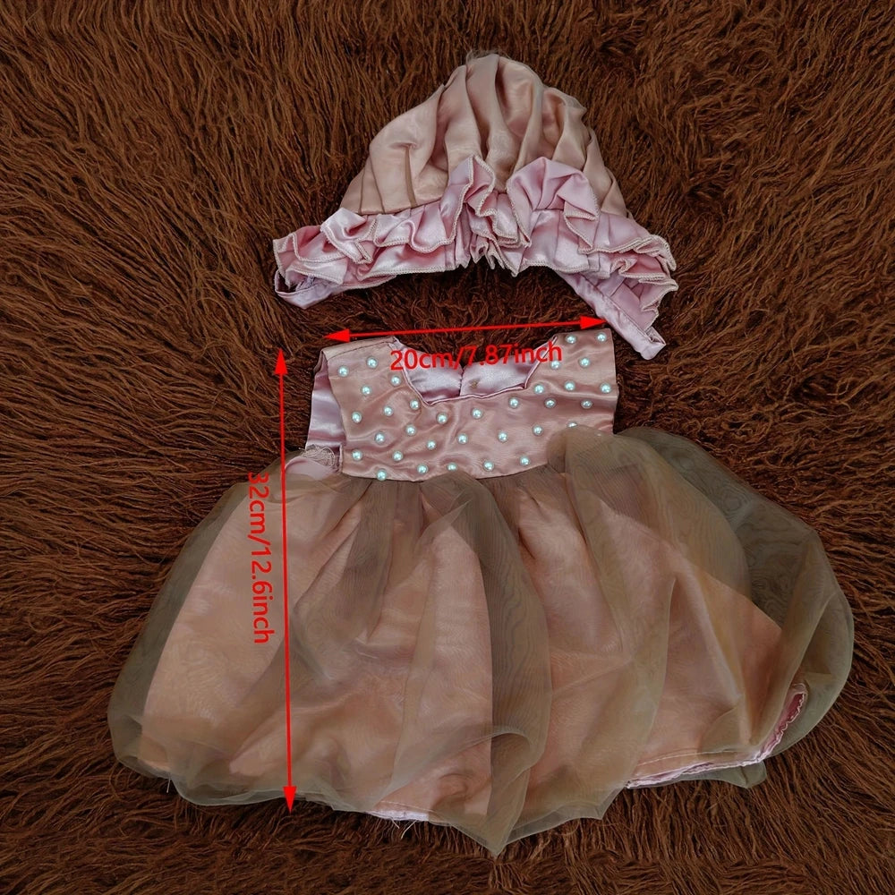 Baby Girl Dress Bonnet Set Handcrafted Pearl Pink Tutu Romper Studio