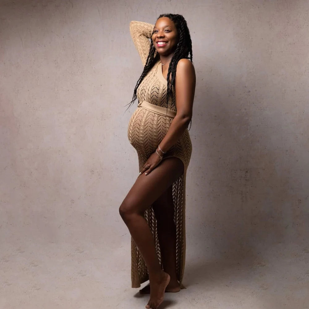 Maternity High Slit Knitted Dress One Shoulder Long Skirt